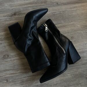 Public Desire Jamie Black PU Sock fit Black Heeled Ankle Boots